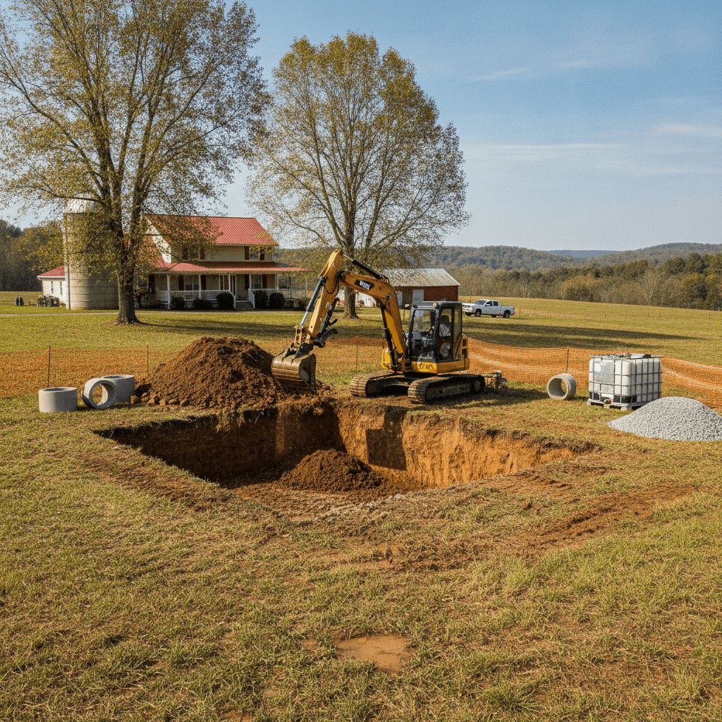 Septic system services Owensboro KY mini excavator septic tank installation