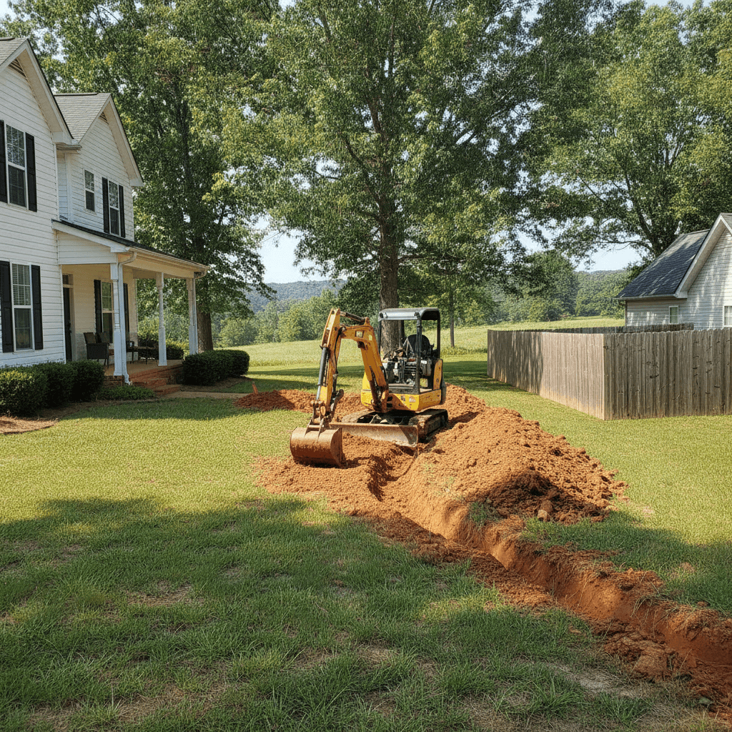Utility trenching water line installation Owensboro KY mini excavator